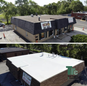 Total Roofing and Construction side-by-side of complete commercial flat roof project
