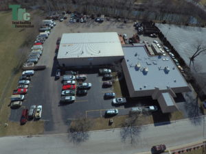 Total Roofing and Construction view of flat roofs at a commercial warehouse space